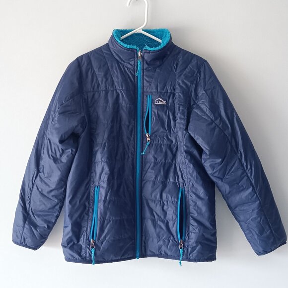 L.L. Bean Other - L.L. Bean Mountain Bound Reversible Puffer Jacket Fleece Large Blue Teal 14 - 16